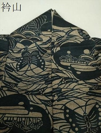 平和屋着物●上質な小紋　紬地　藍　舞蝶文　帆掛け舟　正絹　逸品　DABF7715ps