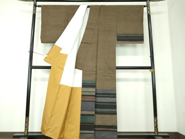 平和屋着物●本場大島紬　訪問着　9マルキ　横段文　正絹　逸品　DABF7716ps