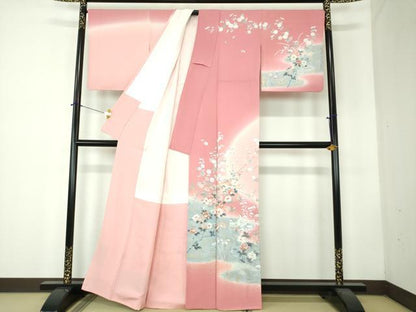 平和屋着物●訪問着　作家物　流水鴛鴦貝桶花文　暈し染め　金彩　正絹　逸品　DABF7718ps