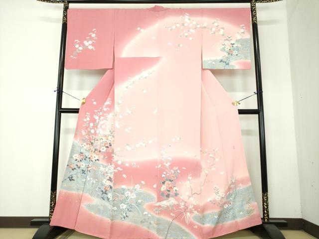 平和屋着物●訪問着　作家物　流水鴛鴦貝桶花文　暈し染め　金彩　正絹　逸品　DABF7718ps