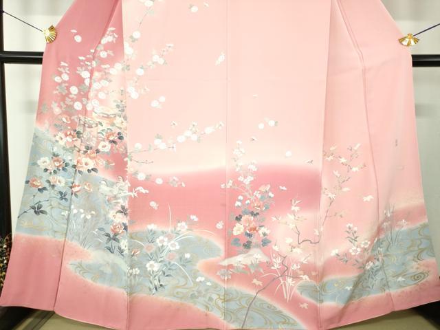 平和屋着物●訪問着　作家物　流水鴛鴦貝桶花文　暈し染め　金彩　正絹　逸品　DABF7718ps