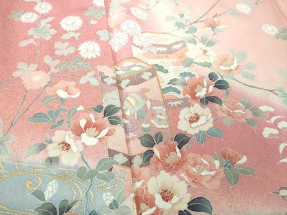 平和屋着物●訪問着　作家物　流水鴛鴦貝桶花文　暈し染め　金彩　正絹　逸品　DABF7718ps