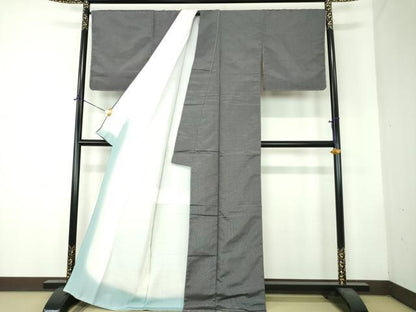 平和屋着物●本塩沢　格子　正絹　逸品　DABF7719ps