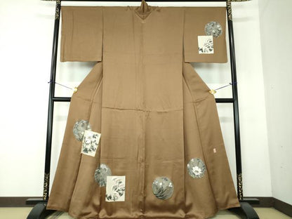 平和屋着物●訪問着　作家物　駒刺繍　手描き　色紙花丸文　正絹　逸品　DABF7723ps