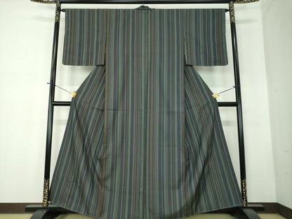 平和屋着物●上質なお召　竹節　正絹　逸品　未使用　DABF7729ps