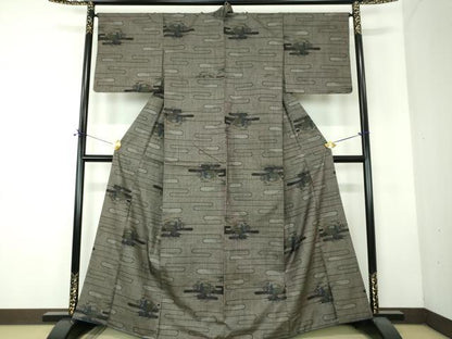 平和屋着物●本場大島紬　7マルキ　風景文　正絹　逸品　DABF7731ps