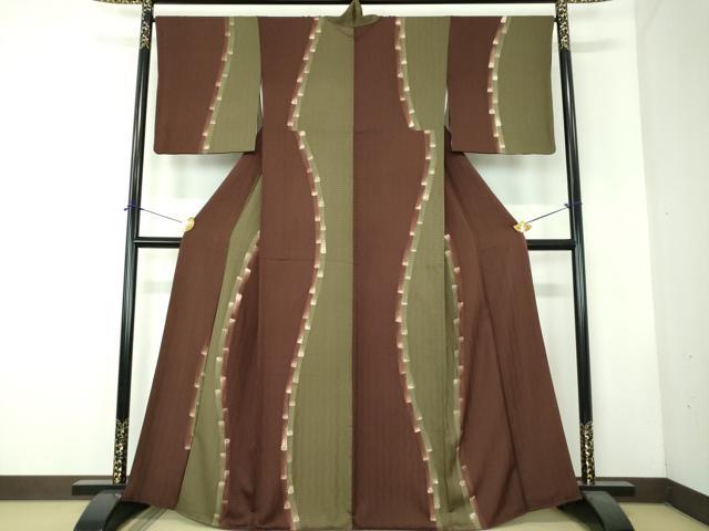 平和屋着物●上質な小紋　ろうけつ染め　よろけ縞　正絹　逸品　DABF7733ps