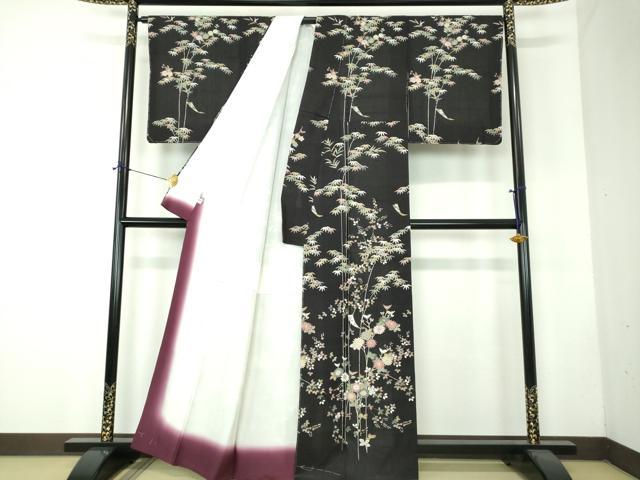 平和屋着物●生紬　訪問着　友禅　短冊笹竹花文　正絹　逸品　未使用　DABF7735ps
