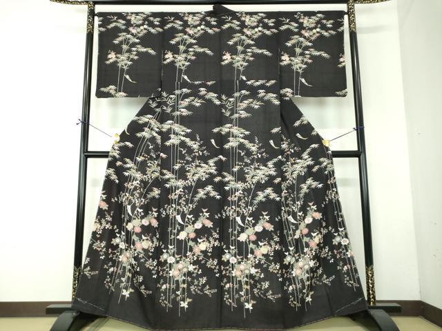 平和屋着物●生紬　訪問着　友禅　短冊笹竹花文　正絹　逸品　未使用　DABF7735ps