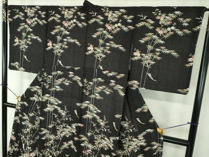 平和屋着物●生紬　訪問着　友禅　短冊笹竹花文　正絹　逸品　未使用　DABF7735ps