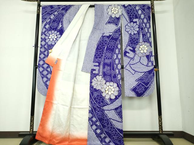 平和屋着物●豪華振袖　総絞り　駒刺繍　束ね熨斗花文　金糸　正絹　逸品　DABF7737ps