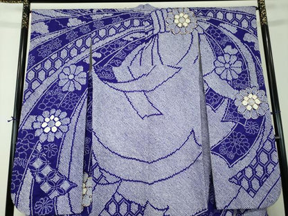 平和屋着物●豪華振袖　総絞り　駒刺繍　束ね熨斗花文　金糸　正絹　逸品　DABF7737ps