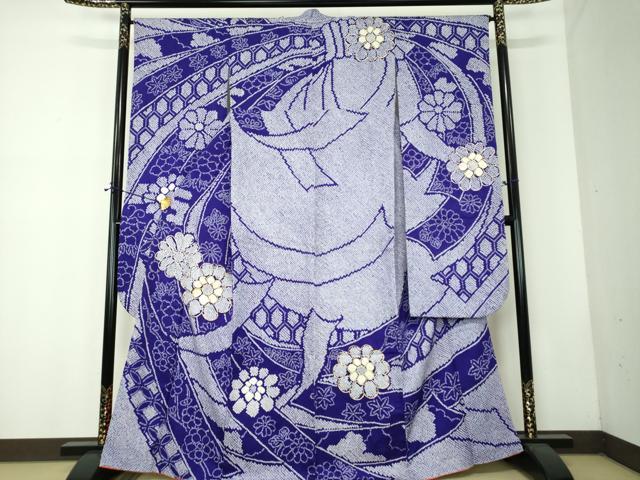 平和屋着物●豪華振袖　総絞り　駒刺繍　束ね熨斗花文　金糸　正絹　逸品　DABF7737ps