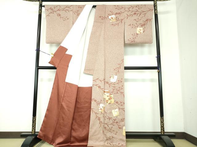 平和屋着物●訪問着　破れ色紙花文　たたき染め　金彩　正絹　逸品　DABF7738ps