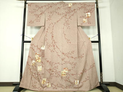 平和屋着物●訪問着　破れ色紙花文　たたき染め　金彩　正絹　逸品　DABF7738ps