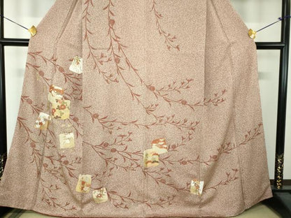 平和屋着物●訪問着　破れ色紙花文　たたき染め　金彩　正絹　逸品　DABF7738ps