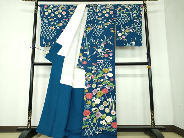 平和屋着物●訪問着　吉祥花文　鬼しぼ縮緬　正絹　逸品　DABF7739ps