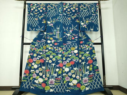 平和屋着物●訪問着　吉祥花文　鬼しぼ縮緬　正絹　逸品　DABF7739ps
