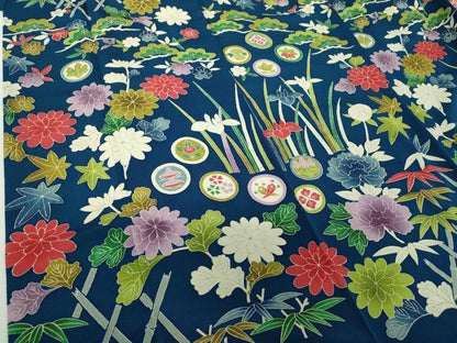 平和屋着物●訪問着　吉祥花文　鬼しぼ縮緬　正絹　逸品　DABF7739ps
