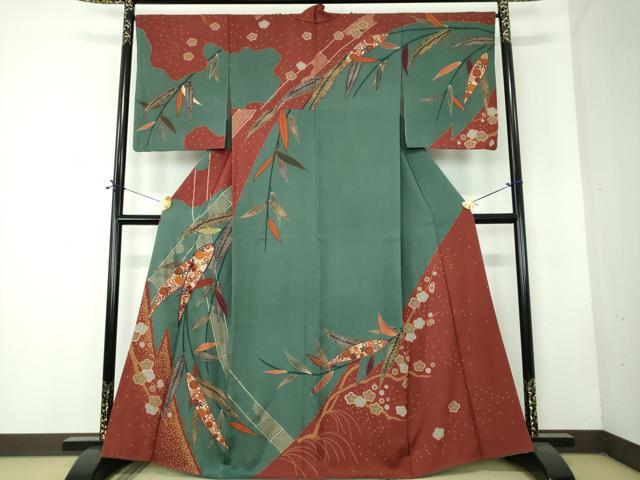 平和屋着物●訪問着　刺繍　笹竹花文　枝梅　金彩　正絹　逸品　DABF7740ps
