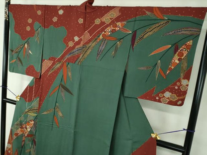 平和屋着物●訪問着　刺繍　笹竹花文　枝梅　金彩　正絹　逸品　DABF7740ps
