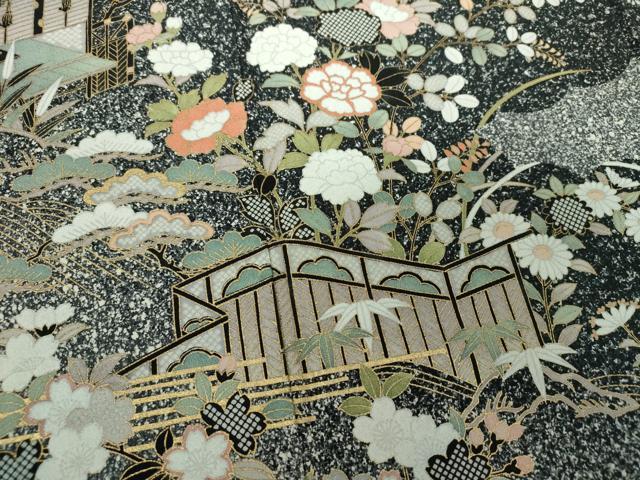 平和屋着物●訪問着　雲取り風景花文　たたき染め　金彩　正絹　逸品　DABF7741ps
