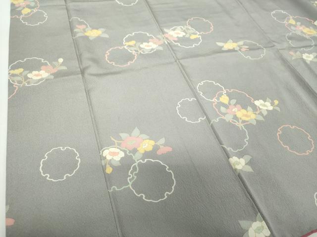 平和屋着物●上質な小紋　雪輪花文　反端付き　正絹　逸品　DABF7745ps