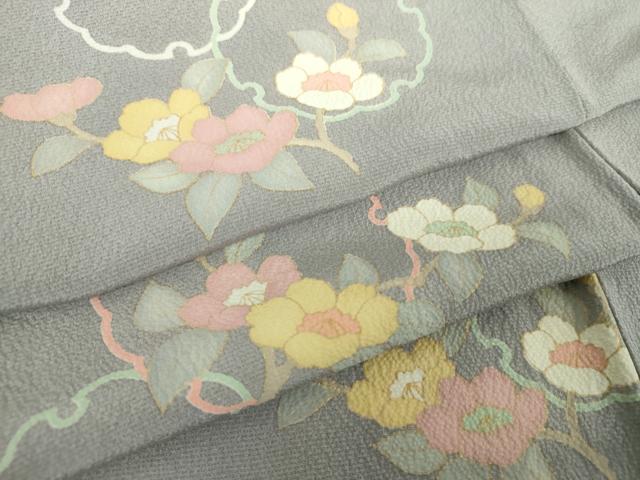 平和屋着物●上質な小紋　雪輪花文　反端付き　正絹　逸品　DABF7745ps