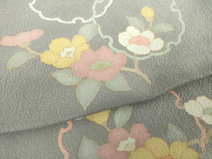 平和屋着物●上質な小紋　雪輪花文　反端付き　正絹　逸品　DABF7745ps
