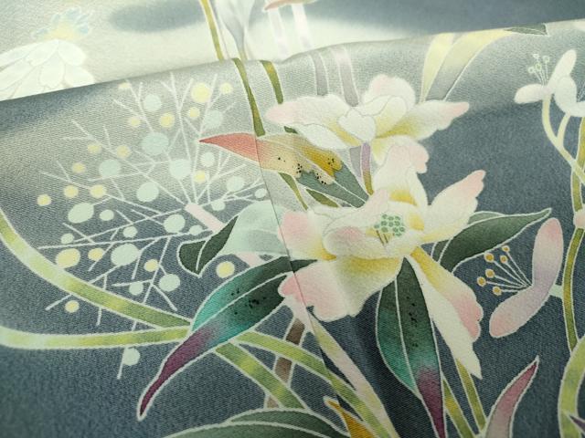 平和屋着物●京加賀友禅　百貫石峰　訪問着　草花文　暈し染め　反端付き　正絹　逸品　未使用　DABF7746ps