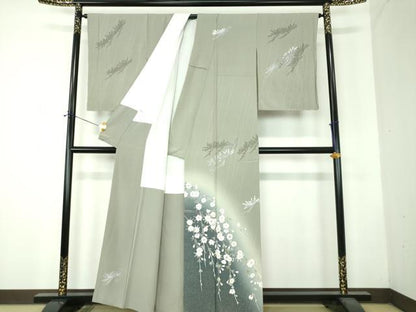 平和屋着物●十日町友禅作家　阿部佳雪　訪問着　枝垂れ桜　若松葉　暈し染め　反端付き　正絹　逸品　未使用　DABF7747ps
