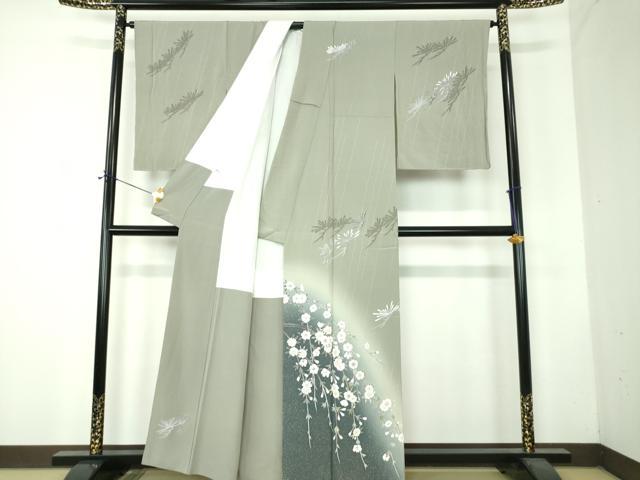 平和屋着物●十日町友禅作家　阿部佳雪　訪問着　枝垂れ桜　若松葉　暈し染め　反端付き　正絹　逸品　未使用　DABF7747ps