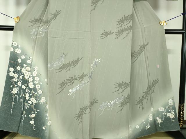 平和屋着物●十日町友禅作家　阿部佳雪　訪問着　枝垂れ桜　若松葉　暈し染め　反端付き　正絹　逸品　未使用　DABF7747ps