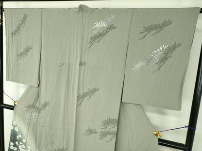 平和屋着物●十日町友禅作家　阿部佳雪　訪問着　枝垂れ桜　若松葉　暈し染め　反端付き　正絹　逸品　未使用　DABF7747ps