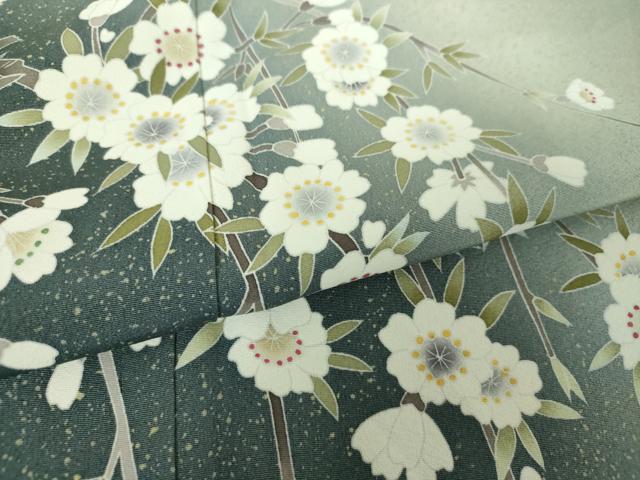 平和屋着物●十日町友禅作家　阿部佳雪　訪問着　枝垂れ桜　若松葉　暈し染め　反端付き　正絹　逸品　未使用　DABF7747ps