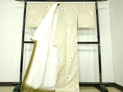 平和屋着物●白鷹ぜんまい　紬　布四季庵　舞葉文　やまと誂製　証紙付き　正絹　逸品　DABF7748ps