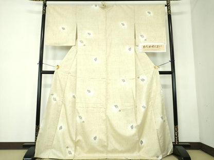 平和屋着物●白鷹ぜんまい　紬　布四季庵　舞葉文　やまと誂製　証紙付き　正絹　逸品　DABF7748ps
