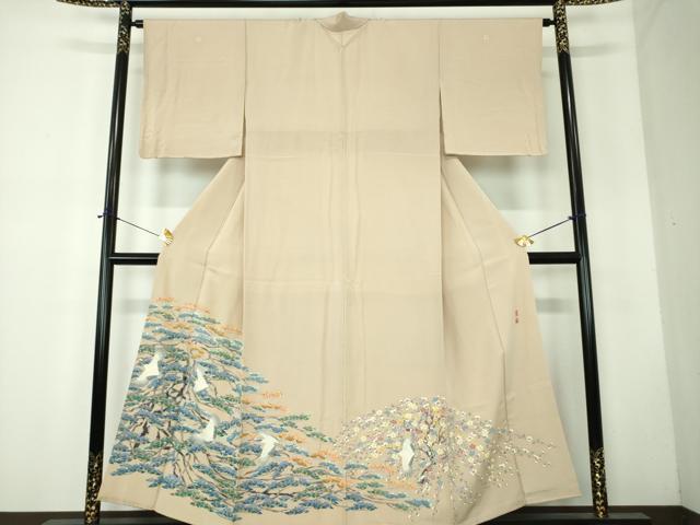 平和屋着物●本加賀友禅作家　百貫華峰　色留袖　飛鶴花松文　正絹　逸品　DABF7749ps