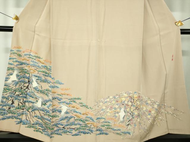 平和屋着物●本加賀友禅作家　百貫華峰　色留袖　飛鶴花松文　正絹　逸品　DABF7749ps