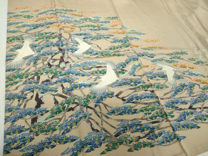 平和屋着物●本加賀友禅作家　百貫華峰　色留袖　飛鶴花松文　正絹　逸品　DABF7749ps