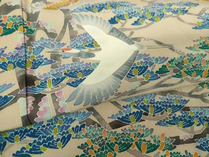 平和屋着物●本加賀友禅作家　百貫華峰　色留袖　飛鶴花松文　正絹　逸品　DABF7749ps