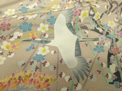 平和屋着物●本加賀友禅作家　百貫華峰　色留袖　飛鶴花松文　正絹　逸品　DABF7749ps