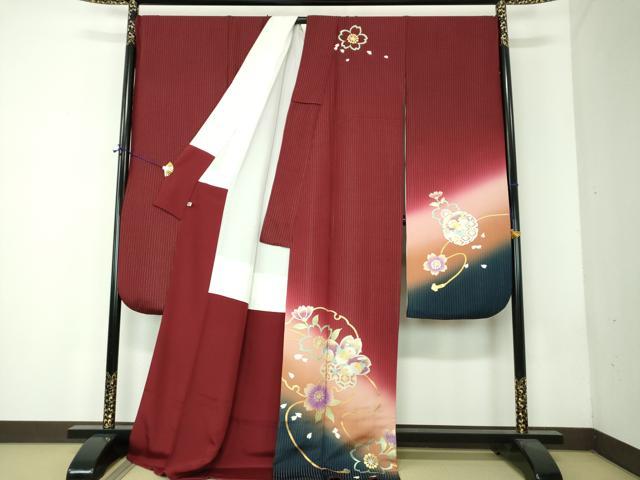平和屋着物●金彩友禅 卓越技能者・名工・和田光正監修 光阿弥 振袖 舞桜 雪輪花文 暈し染め 金銀彩 銀通し地 正絹 逸品 DABF7750ps