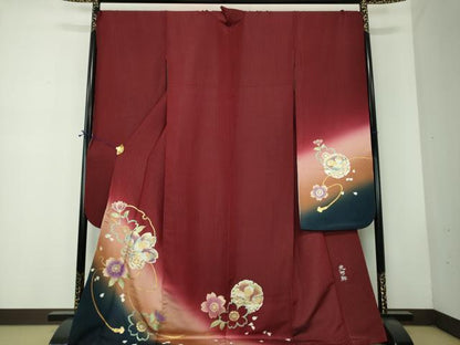 平和屋着物●金彩友禅 卓越技能者・名工・和田光正監修 光阿弥 振袖 舞桜 雪輪花文 暈し染め 金銀彩 銀通し地 正絹 逸品 DABF7750ps
