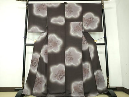 平和屋着物●上質な小紋　手描き　花鳥文　暈し染め　正絹　逸品　DABF7751ps