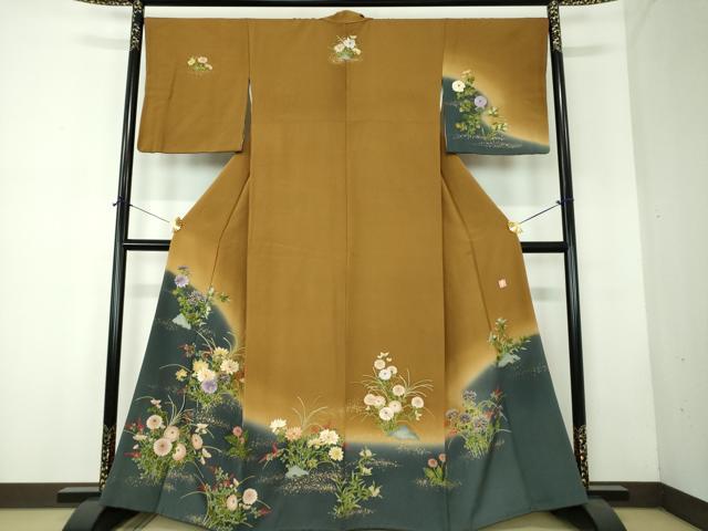 平和屋着物●ファッションデザイナー　花井幸子　訪問着　刺繍　草花文　暈し染め　金彩　正絹　逸品　DABF7754ps