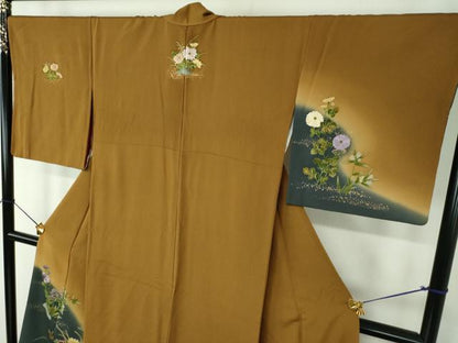 平和屋着物●ファッションデザイナー　花井幸子　訪問着　刺繍　草花文　暈し染め　金彩　正絹　逸品　DABF7754ps