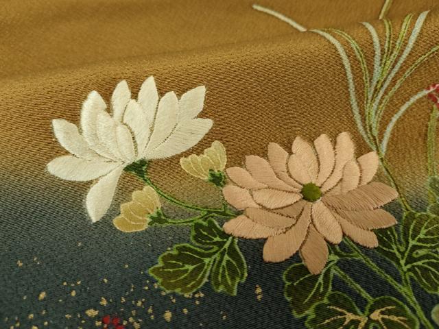 平和屋着物●ファッションデザイナー　花井幸子　訪問着　刺繍　草花文　暈し染め　金彩　正絹　逸品　DABF7754ps