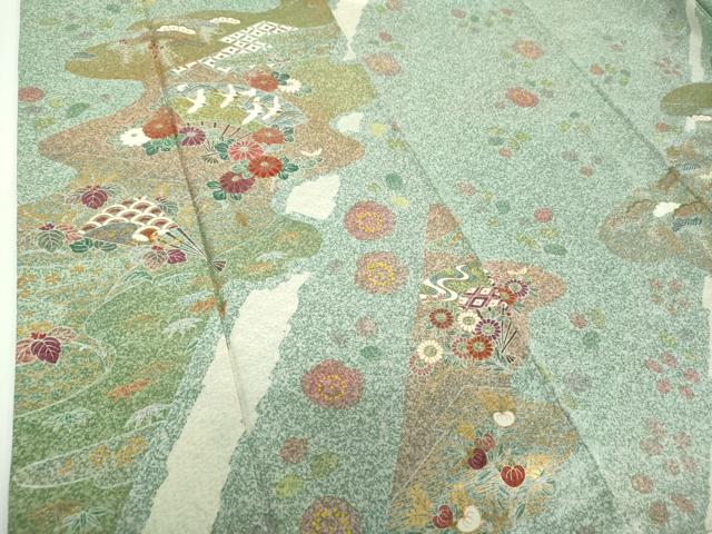 平和屋着物●訪問着　刺繍　扇面飛鶴花文　たたき染め　金彩　正絹　逸品　DABF7755ps