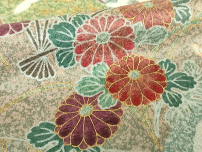 平和屋着物●訪問着　刺繍　扇面飛鶴花文　たたき染め　金彩　正絹　逸品　DABF7755ps